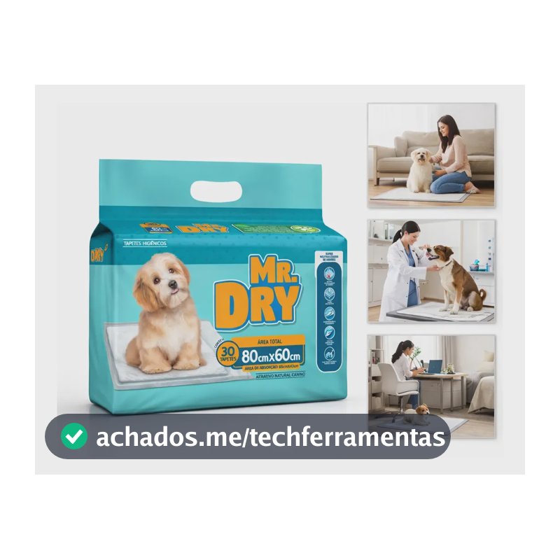 Tapete Higiênico Ultra Seco Mr Dry 80"x60" com 30 Unidades para Cães