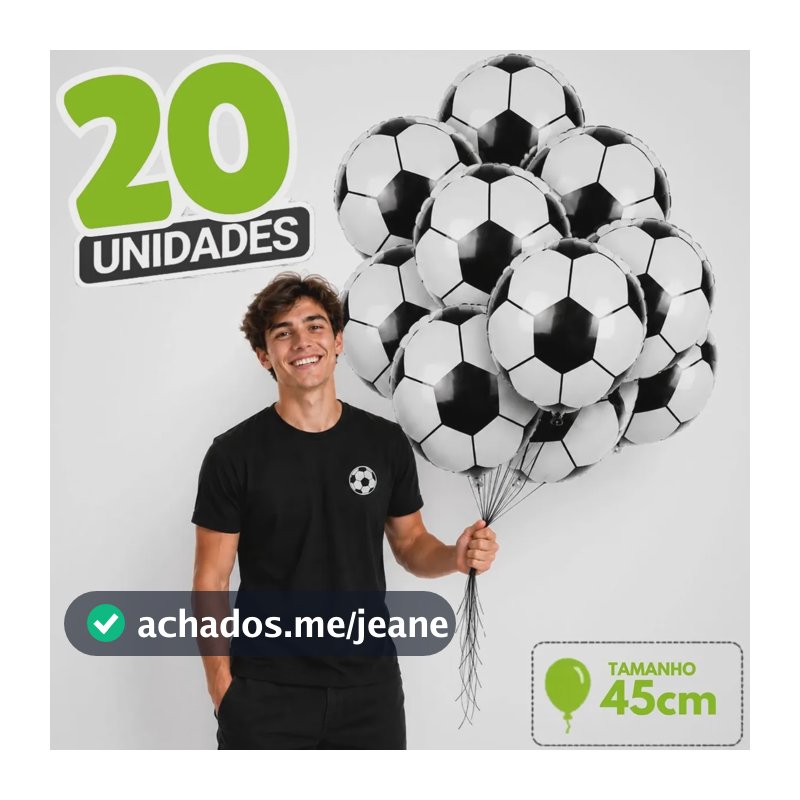 Kit 20 Balões Bola Futebol Metalizado Preto 18 Polegadas 45cm Decoração Festa Aniversário Temático