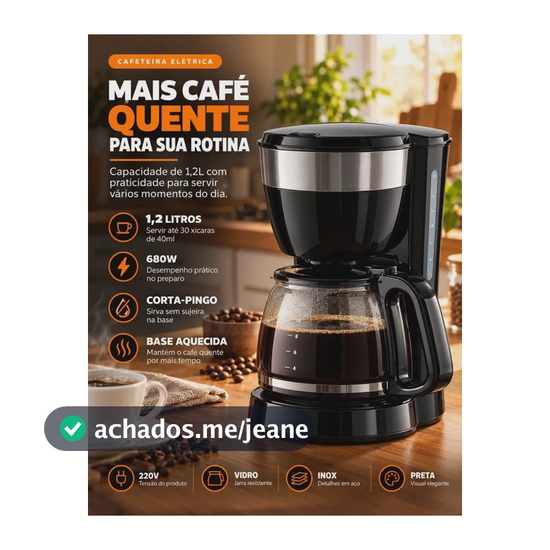 Cafeteira Elétrica 1,2 Litros 32 Xícaras de Café Jarra de Vidro Cor Preta Design Moderno Prática para Casa Escritório Cozinha Viacruz