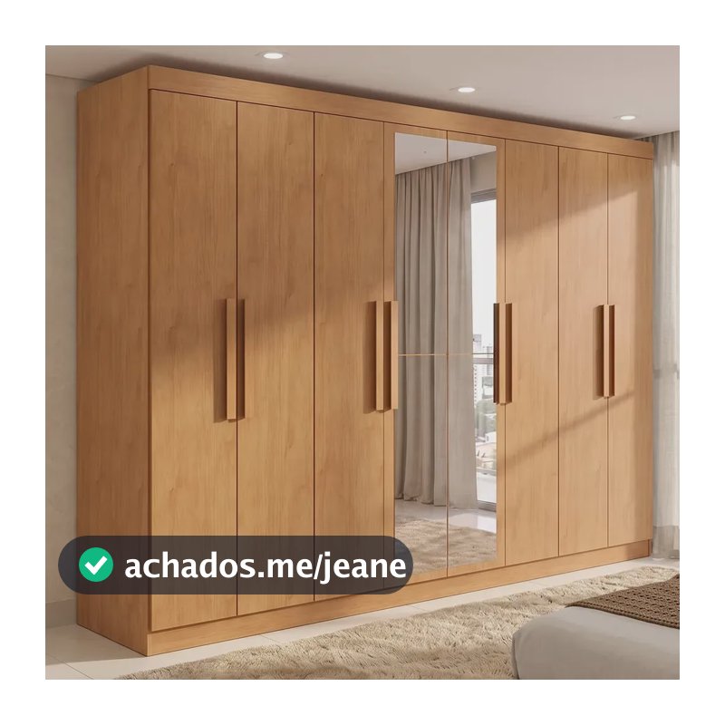 Guarda-Roupa Casal Móveis Lopas Easy Slim 8 Portas Espelho Marrom Moderno