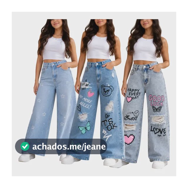 Kit 3 Calças Wide Leg Jeans Menina Infantil E Juvenil Menina
