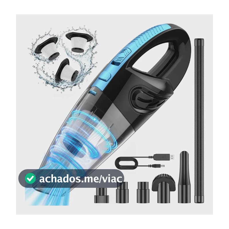 Aspirador de Pó Portátil Sem Fio VURYZ, 240W Motor Potente, 60000RPM e 12000Pa, Bateria Recarregável 6000mAh, 6 Em 1 Aspirador de Mão com 3 Bicos, 3 Filtros, 25min Autonomia para Carro Casa Escritó