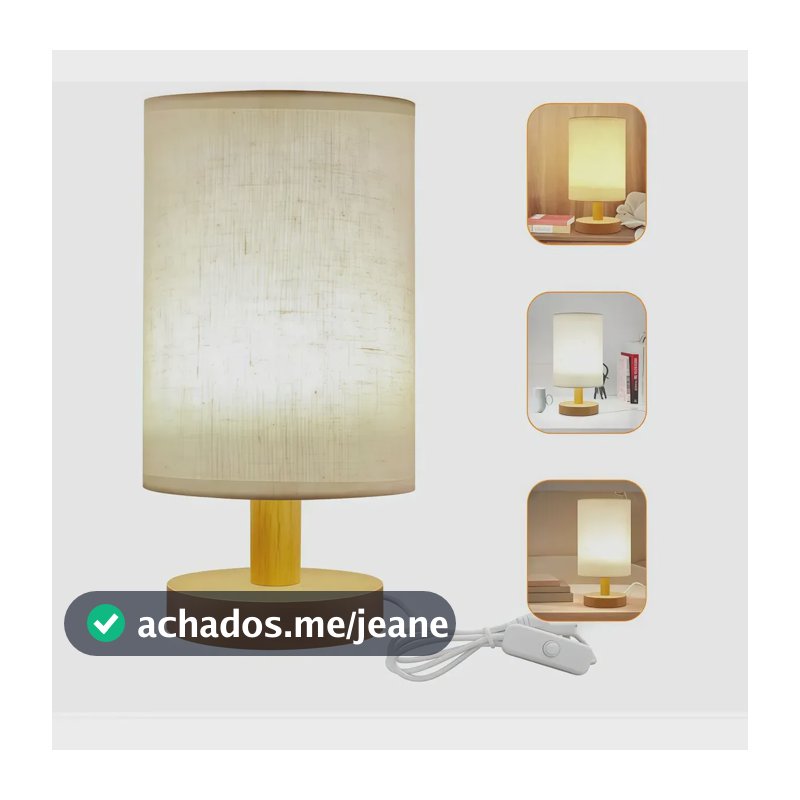 Luminária De Mesa Abajur Rústico Madeira Para Quarto Off White