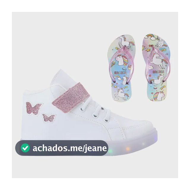 Kit Tenis Infantil Led Meninas Botinha Borboleta + Chinelo