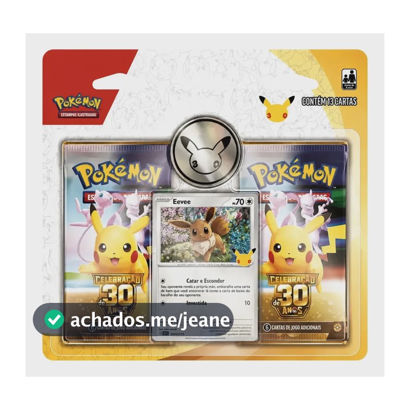 Blister Duplo Pokémon Celebração 30 Anos Eevee Moeda Promo