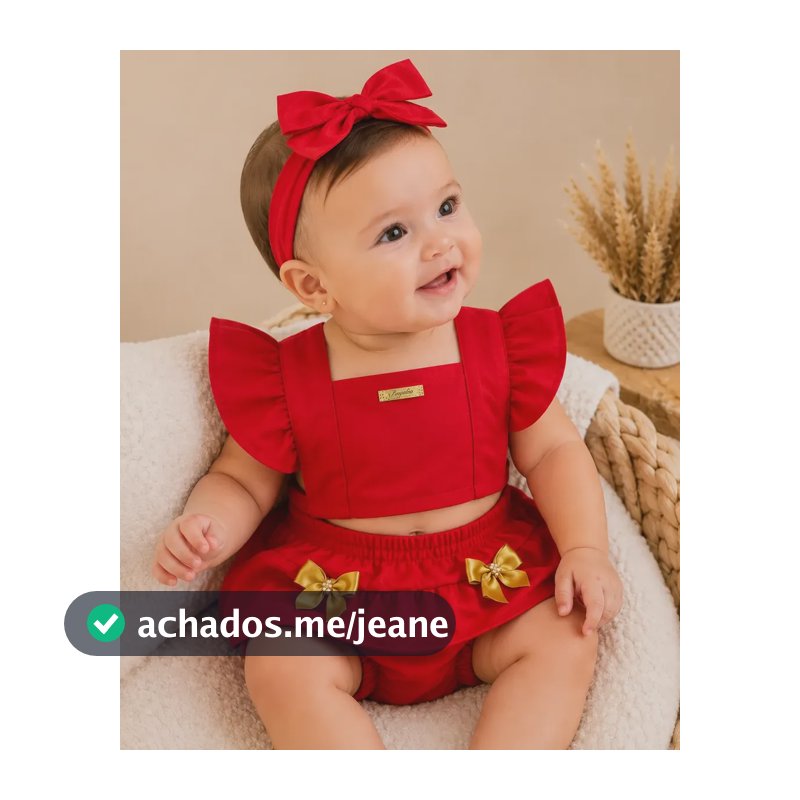 Conjunto Bebê Menina C/ Tiara 3 Á 6 Meses Vermelho Ou Branco Vermelho 3-6 M