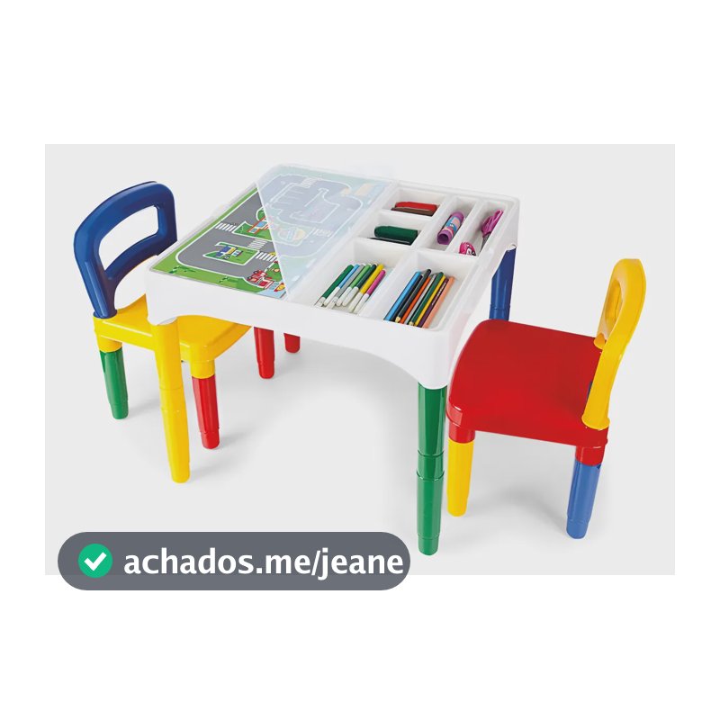 Mesa Didática Mesinha Infantil Poliplac 2 Cadeiras 3 Adesivo Multicolor