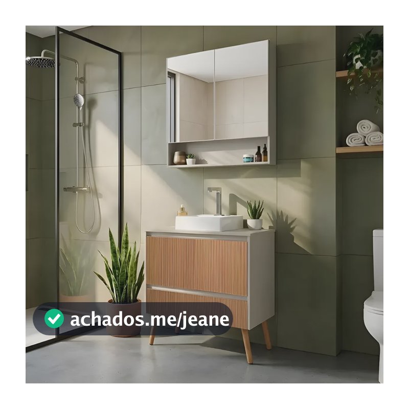 Conjunto Gabinete Armário Com Cuba E Espelho Para Banheiro Fendi / Madeiral Branca Um Furo