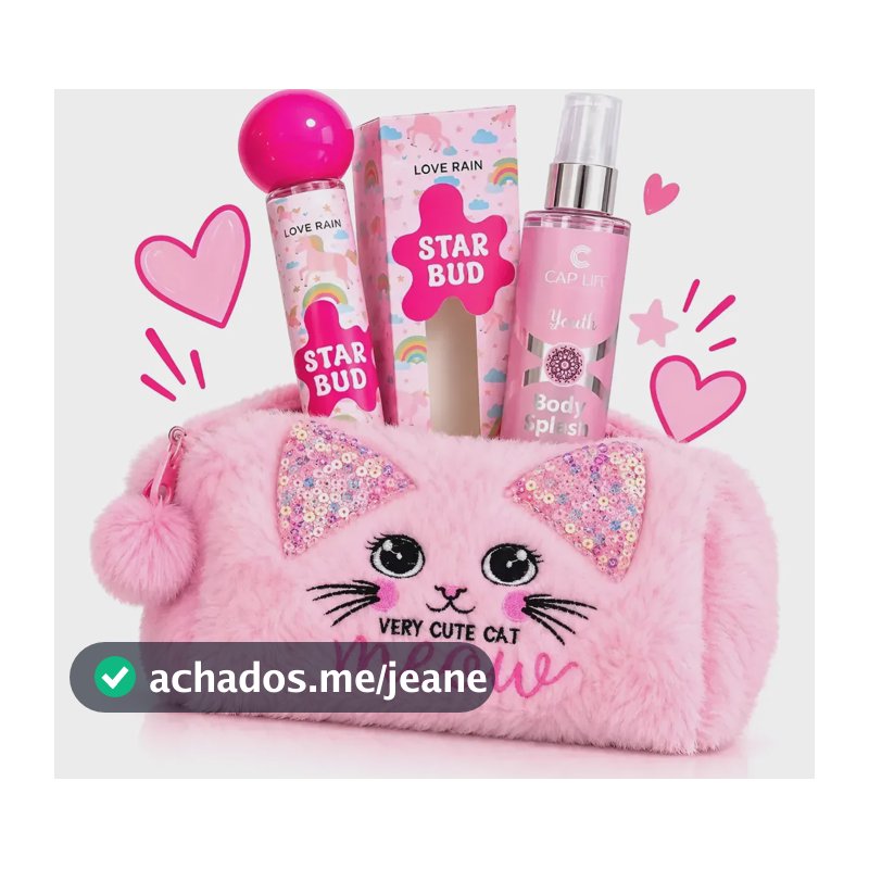 Kit Menina Bolsa Pelúcia Gato+perfume E Body Splash Presente
