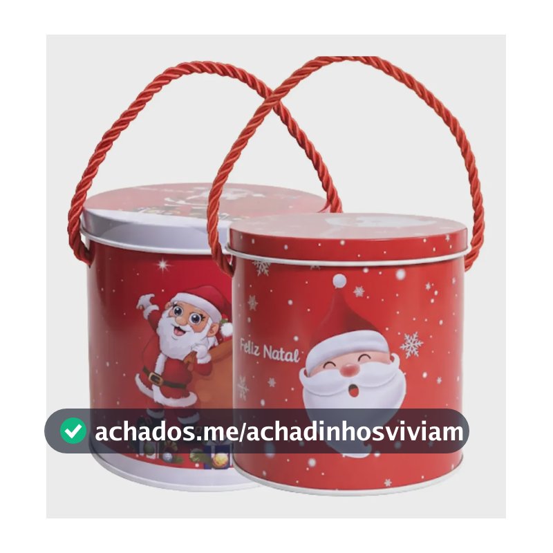 Kit Com 2 Latas Decorativas Natalina Papai Noel 11x11cm Vermelho 1.2v