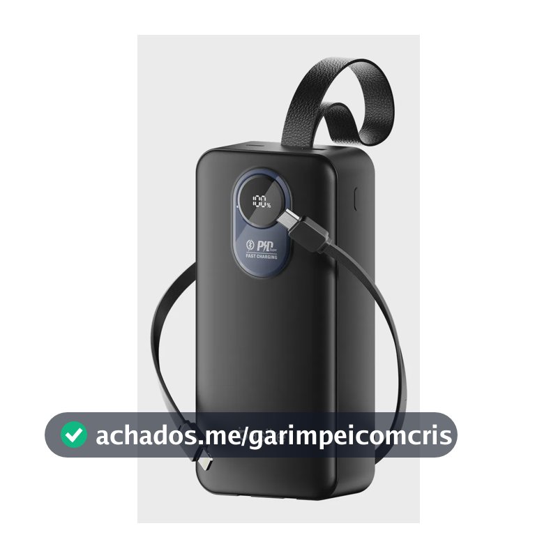 Power Bank Basike 30.000mAh Portátil, Carregamento Rápido 22.5W, com Cabos Embutidos e Display LED para iPhone e Samsung
