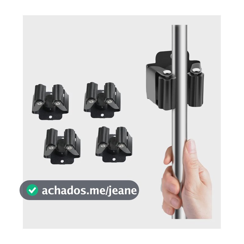 Lumai Kit 4 Suportes Para Vassoura Preto Individual Pendurador Prendedor De Vassouras Vassoureiro Organizador De Limpeza