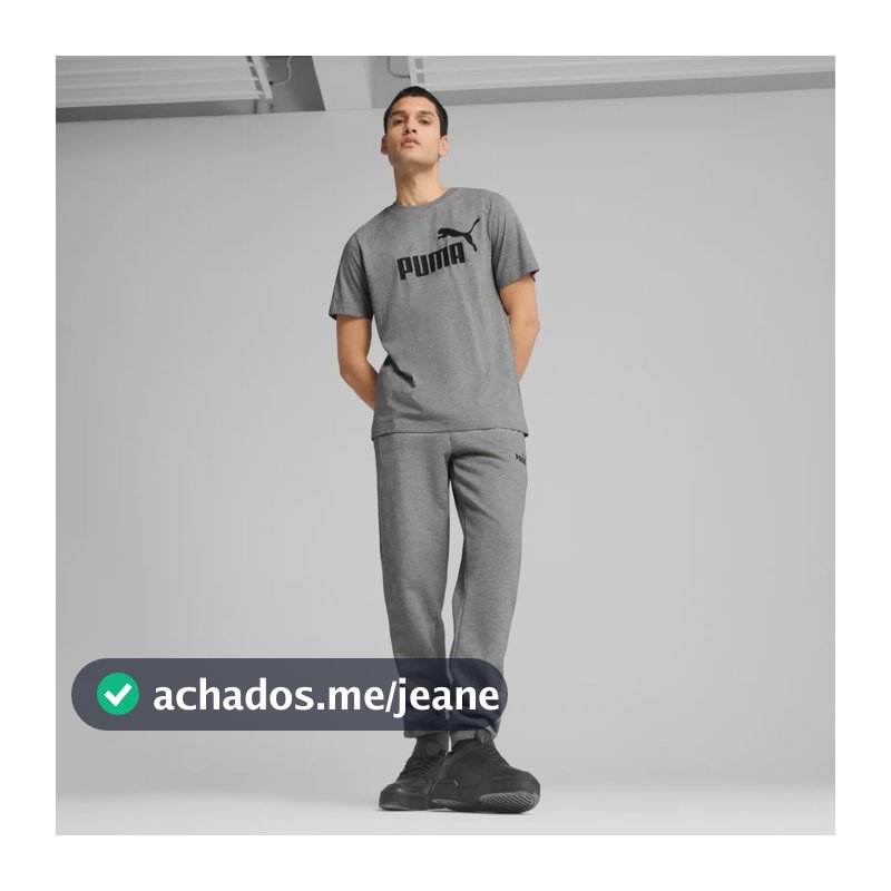 Camiseta Masculina Ess Logo Tee  Puma Medium Gray Heather Liso G