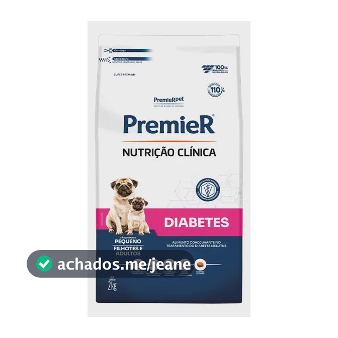 Premier Diabetes Cães Pequenos Saúde e Controle Glicêmico Super Premium 2kg