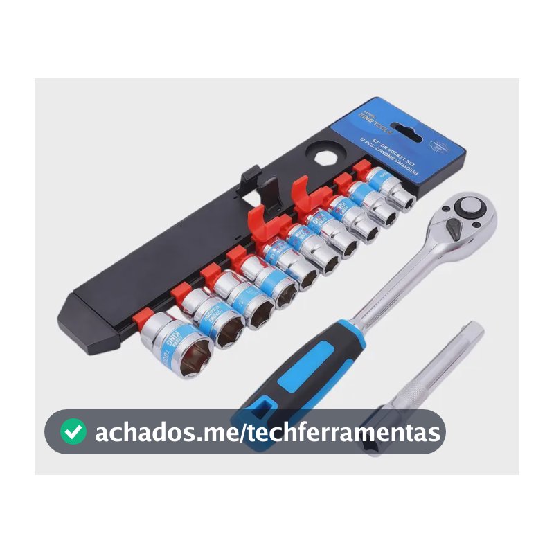 Jogo Sextavado Soquete 1/2 Com Catraca 12 Pcs E Extensão Azul-aço