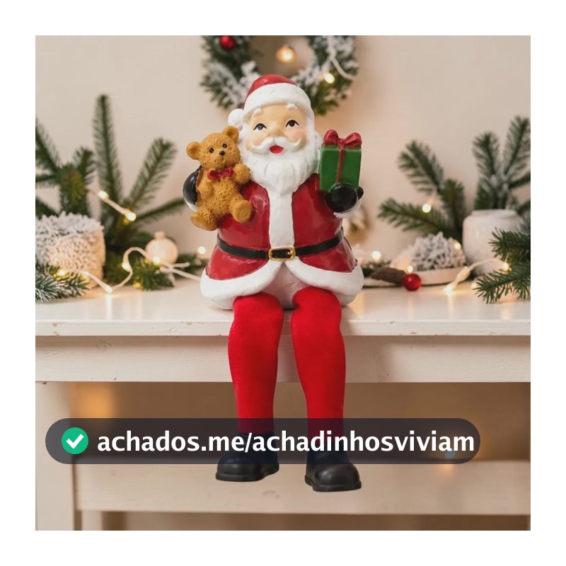 Papai Noel Sentado Resina Decoração Enfeite Natalino 15cm
