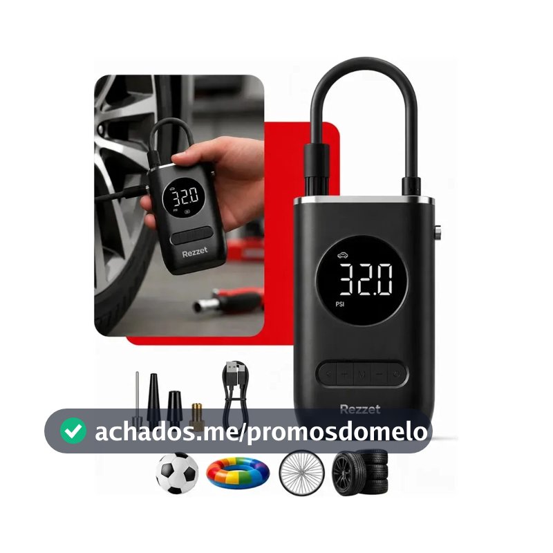 Mini Compressor Digital Rezzet Bomba De Encher Pneus Portátil Para Carro Bicicleta Motocicletas Cor Preto Com Calibrador