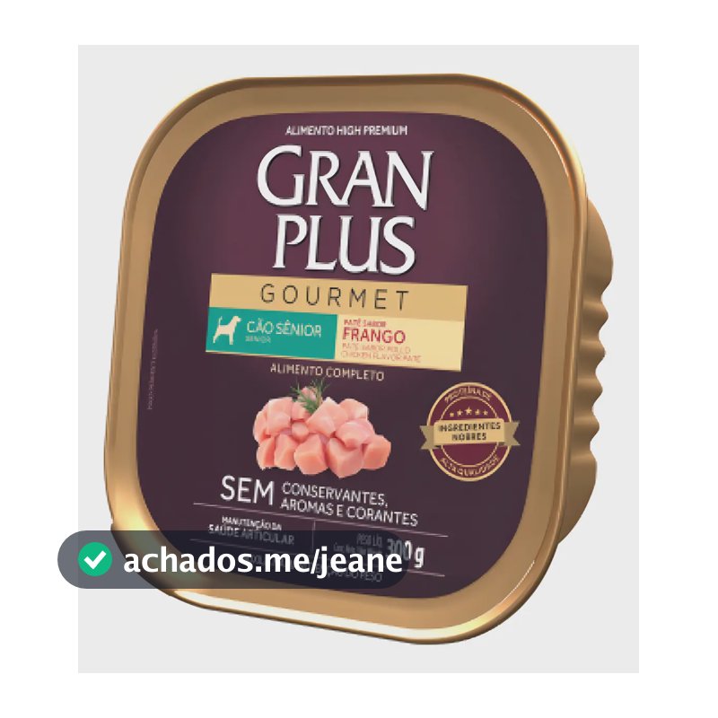 Patê Molhada para Cães Sênior Gran Plus Gourmet Frango 300g