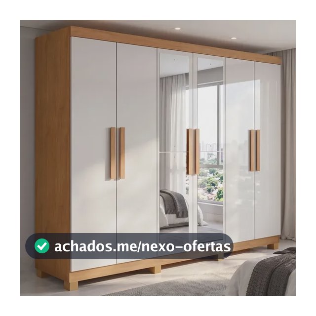 Guarda Roupa Casal 6 Portas Easy Slim Com Espelho E Pés Amêndoa/Off white