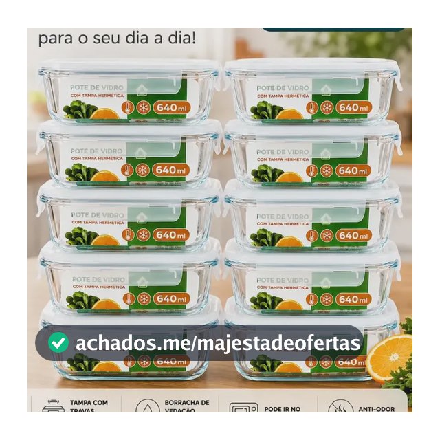 Kit 10 Potes Herméticos De Vidro 640ml Haushop Tampa Vedação Firme Para Geladeira E Despensa Organização Da Cozinha