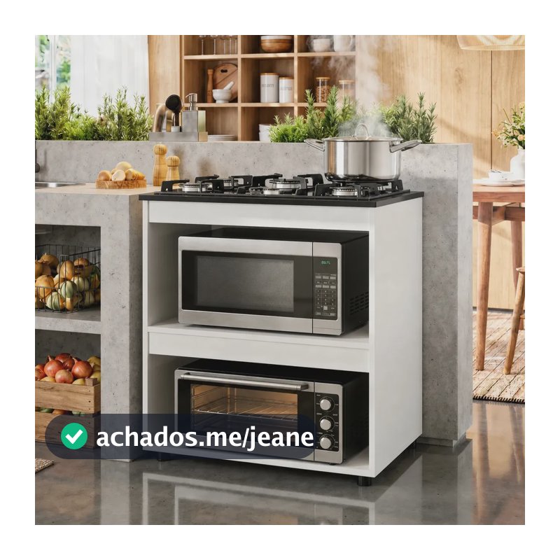 Balcão para Cooktop 5 Bocas Turim de MDP Branco Kaiki Móveis