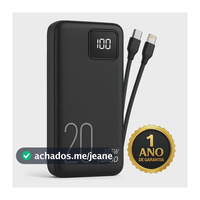 Carregador Portátil Power Bank Turbo 20000mah 22.5w universal para iphone samsung motorola xiaomi Com Display Digital DTimp