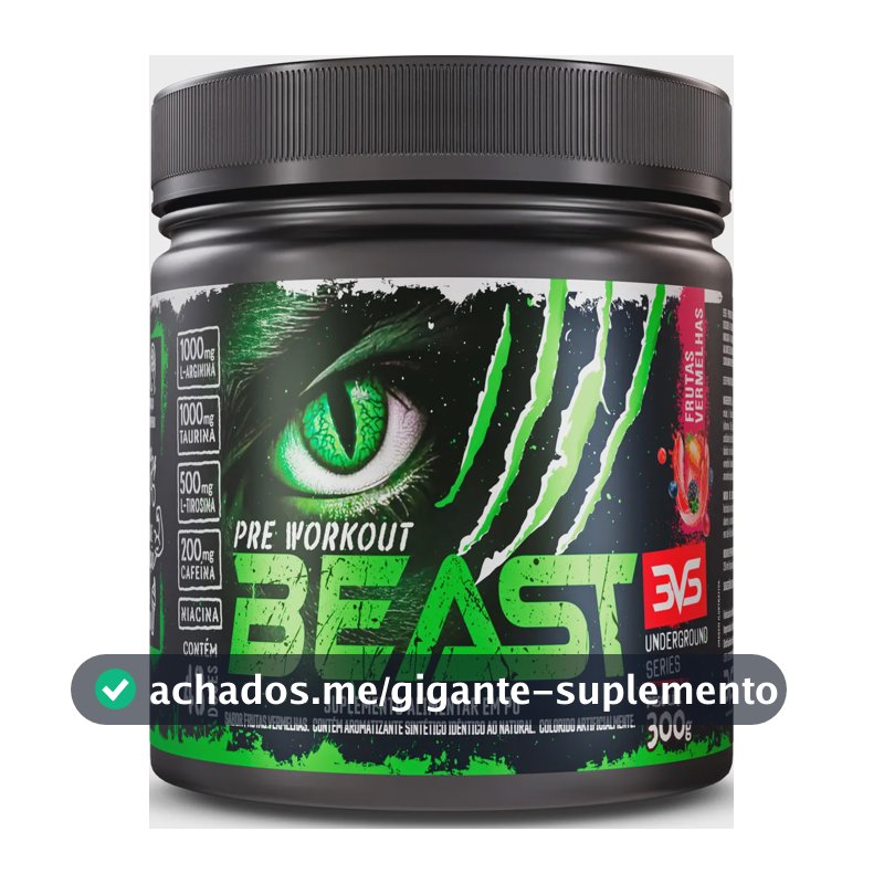 Pré-treino Beast 300g Sabor: Frutas Vermelhas - Ultra Concentrado - Promove Vasodilatação, Recuperação Energética, Aumento De Óxido Nítrico, Desintoxicação E Melhora De Concentração E Foco