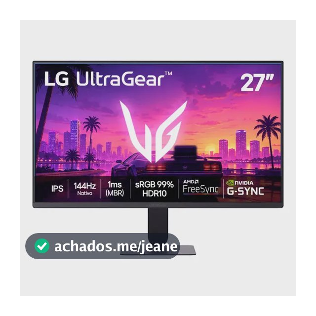 LG UltraGear Monitor Gamer 27" IPS, 144Hz Nativo, 1ms (MBR), Full HD (1920x1080), HDR10, NVIDIA G-SYNC, AMD FreeSync, Preto - 27G411B