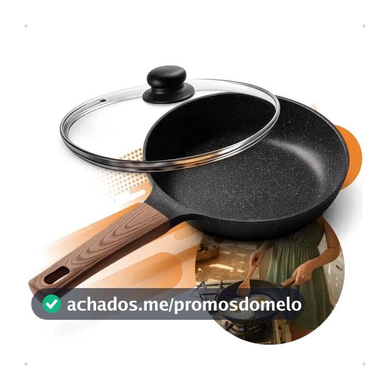 Frigideira Cerâmica Com Tampa Antiaderente Grande 24cm Para Fogão A Gás Indução Cooktop Panela Frita Sem Óleo Não Gruda Profissional Moderna Mix