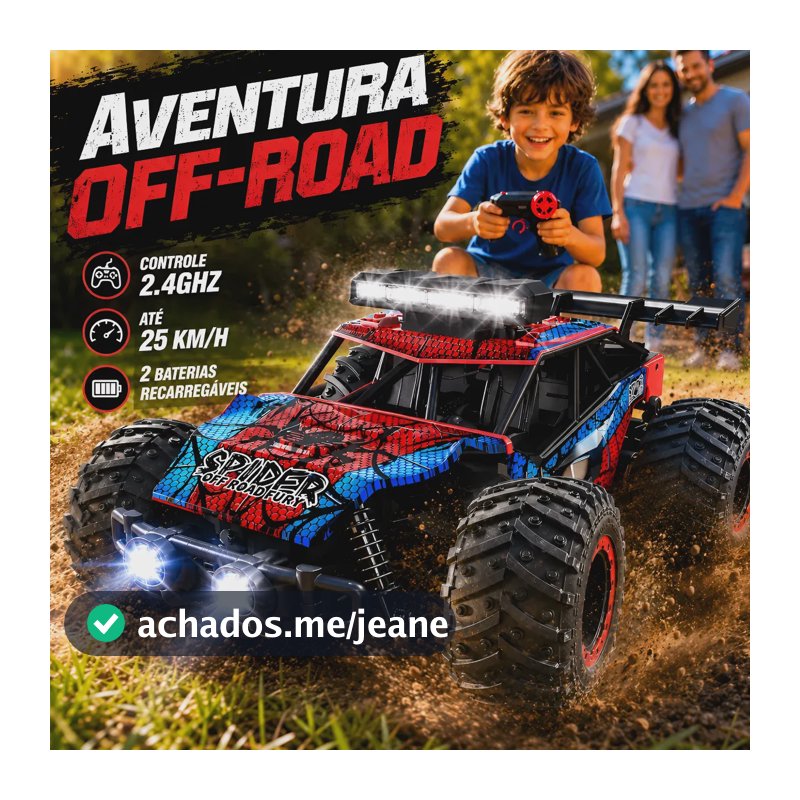 Carrinho Controle Remoto Homem Aranha 4x4 Recarregável Truck Vermelho Spider Men