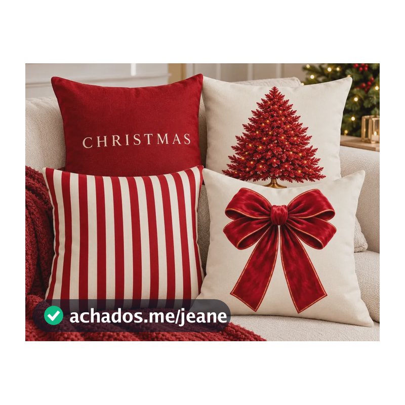 Kit Natalino Com 4 Capas Para Almofadas - Christmas Vermelho Natal Ursinhos Christmas Vermelho