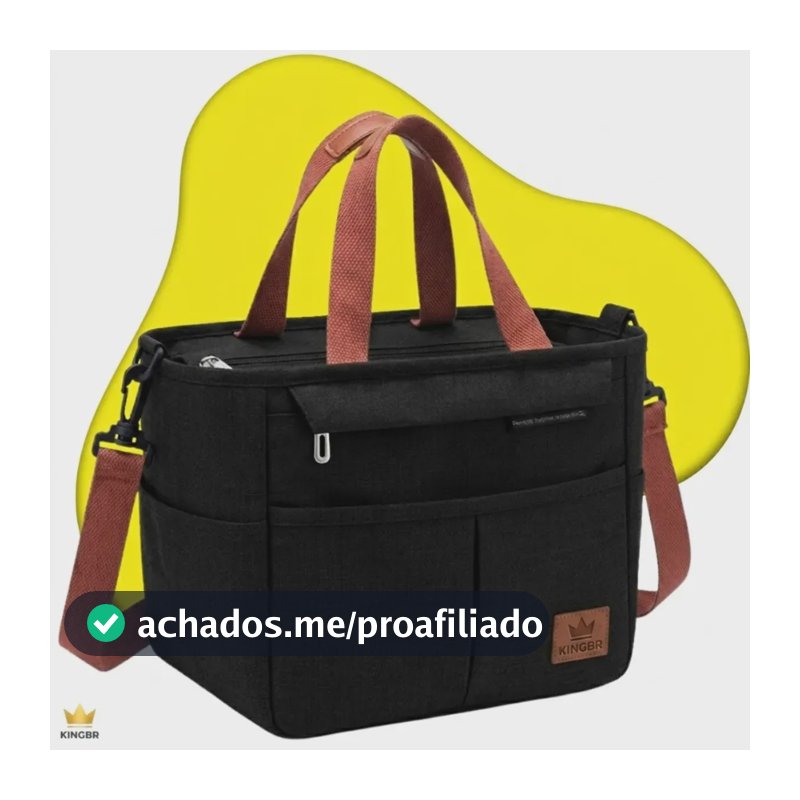 Bolsa Térmica Lancheira Marmita Kingbr Com Alça Transversal Bolsos Organizadores Espaçosa Conserva Temperatura Para Trabalho Academia Viagem Resistente Reforçada Prática Cor Preto