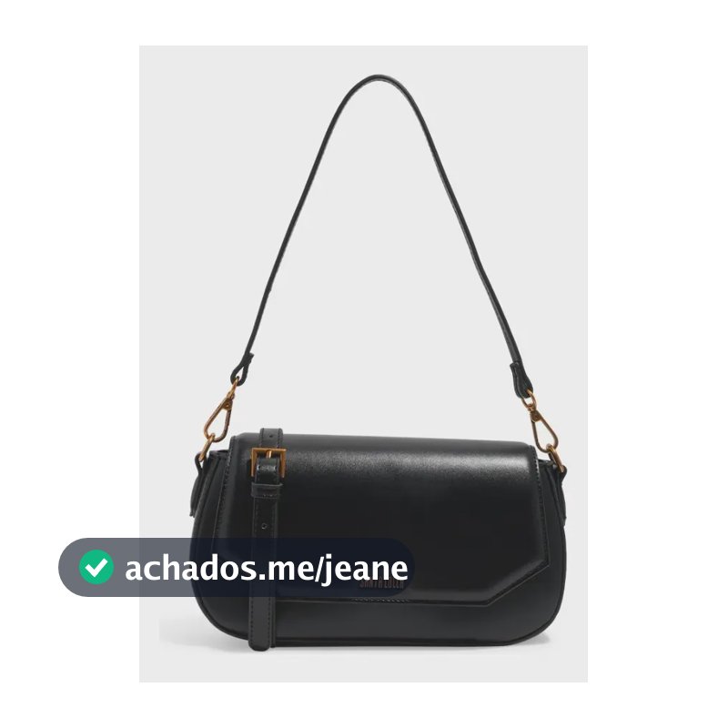 Bolsa Santa Lolla Flap Bag Média Estruturada Alça Dupla Preto Liso Ouro