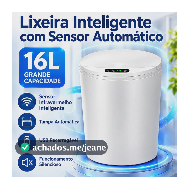 Sensor Inteligente Automática Lixeira Redonda Branca 16l Recarregável Usb Infravermelho