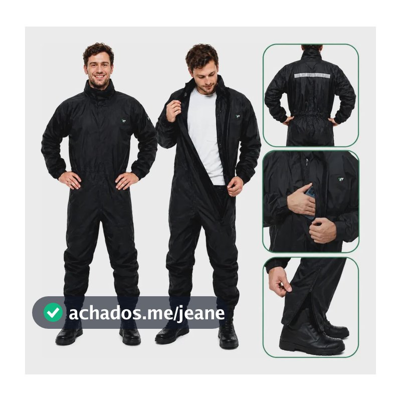 Macacão Pantaneiro Nylon Capa De Chuva Roupa Motoqueiro Preto G