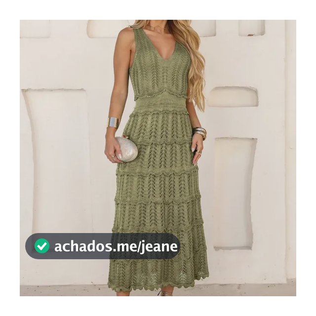 Vestido Midi Feminino Tricô Verão Crochê Babados Festa Praia