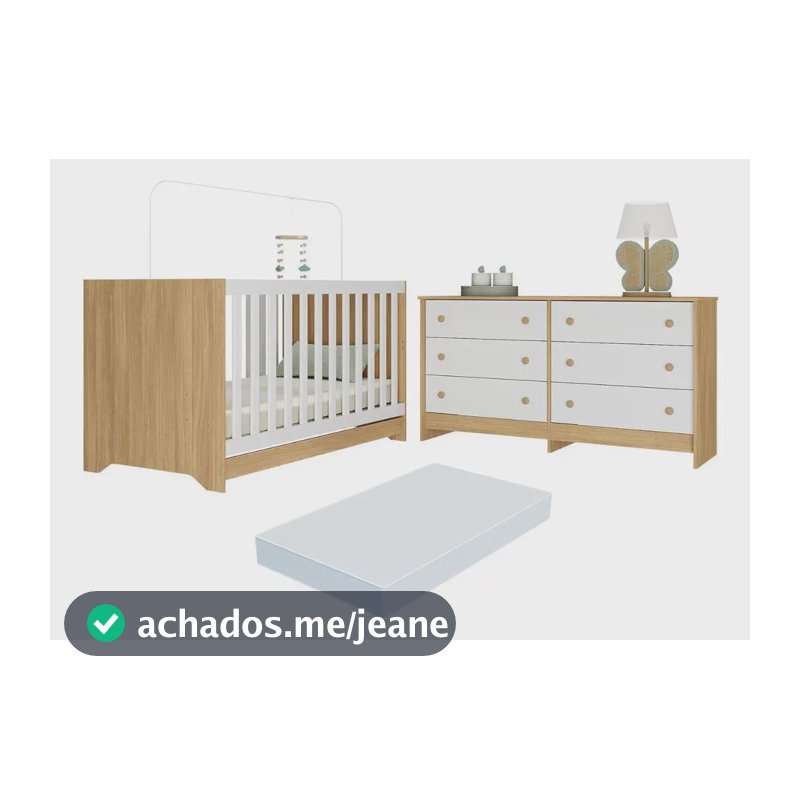 Berço Americano 3 em 1 com Colchão Incluso e Cômoda Caramelo Multimóveis MP4678 Madeirado/Branco