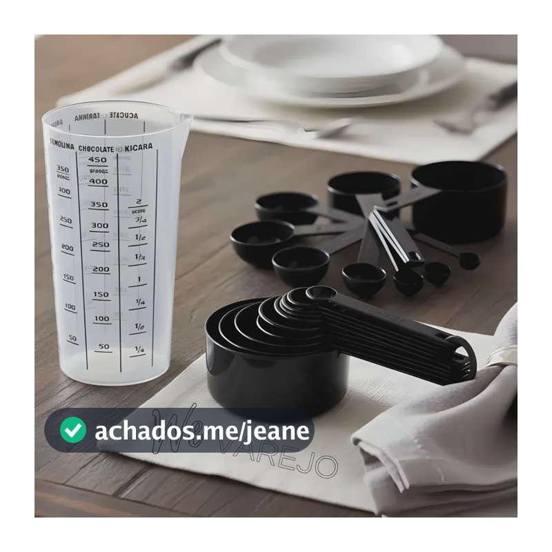 Kit Copo Medidor Colheres Medidoras Xícaras Medidas Receitas Preto