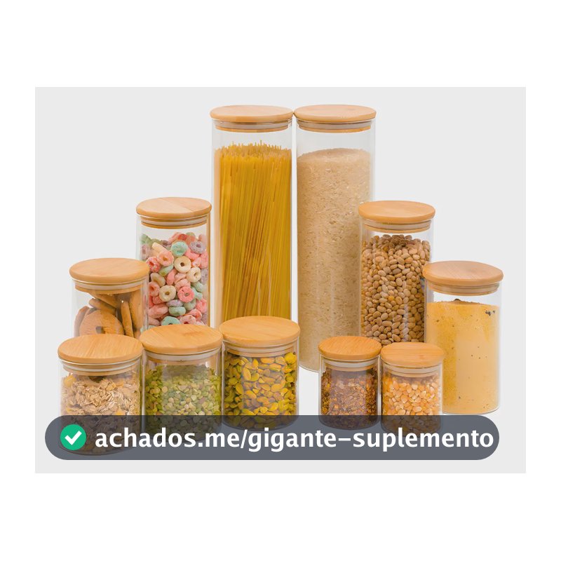 TUD Kit 11 Potes Vidro Herméticos Tampa Bambu 200ml a 2L Armazenamento