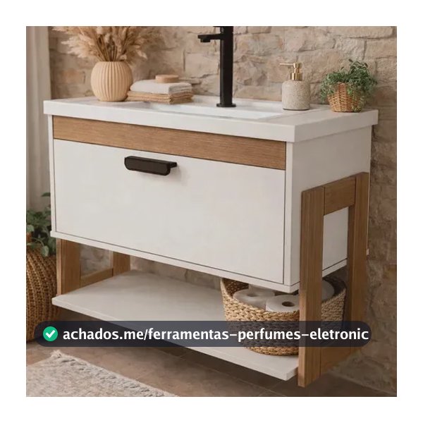 Gabinete Armario De Banheiro 100% Mdf - Riva Com Nicho 60cm Branco Um Furo