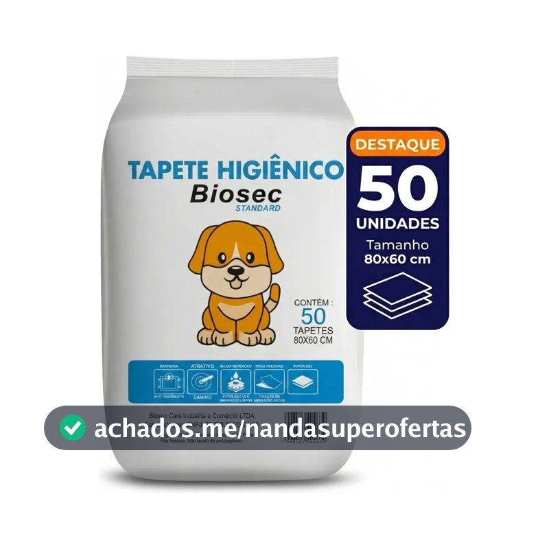 Tapete Higiênico 50 Unidades 80x60 biosec descartável para cachorro pet cão absorvente manta fralda com fita adesiva antiodor