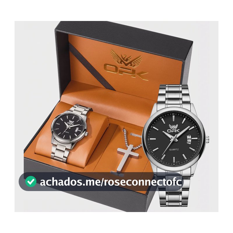 Opk Original Conjunto De Relógio E Colares Masculino 6010 Prateado Preto
