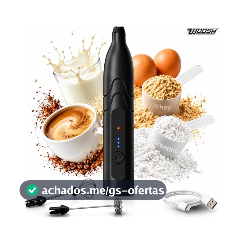 Mixer Elétrico Portátil 2 em 1 Recarregável Potente Misturador de Bebidas e Ovos 3 Velocidades Usb Batedor e Fue Fouet Woosh