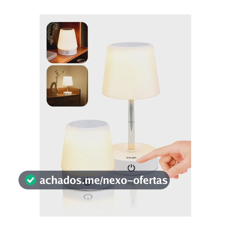 Abajur De Mesa Touch Luminária Led Recarregável Luz Aconchegante Para Quarto Sala Decoração Leitura Estudo Escritório Sem Fio Cúpula Altura Ajustável Lâmpada Amarela Cabeceira Moderna Bivolt Art Light