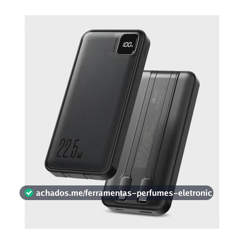 Power Bank 10000 mah Turbo 22.5w Carregador Portátil Display Digital Usb C Universal iPhone Samsung Xiaomi Motorola Audiophile