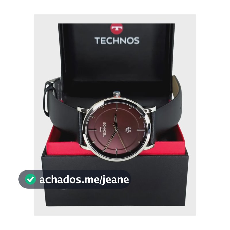 Relógio Technos Slin Prateado Pulseira Couro Preto Original Preto Prateado Bordô