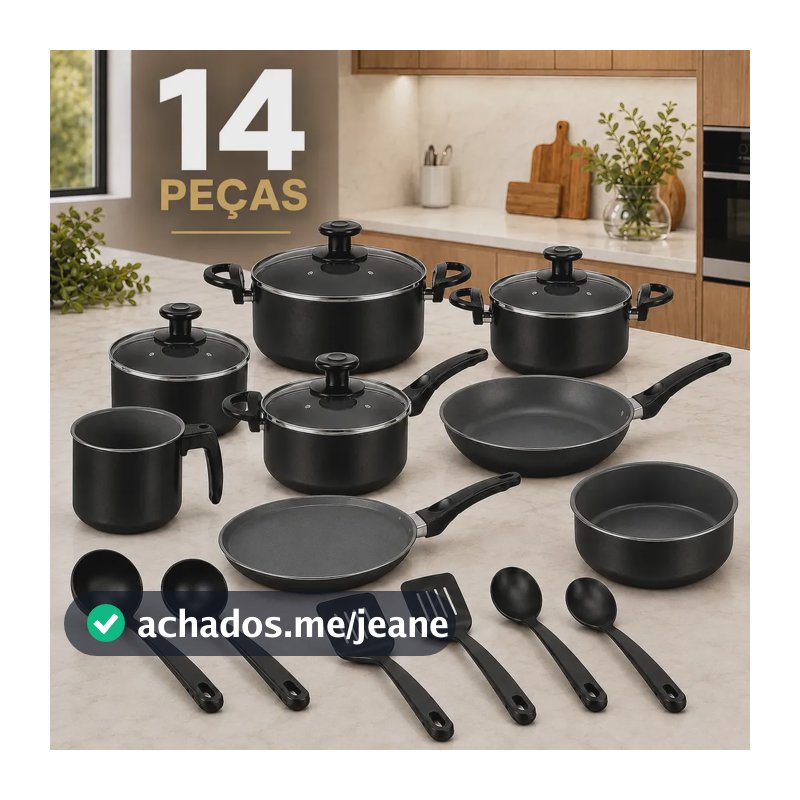 Jogo De Panelas Antiaderente 14 Peças Kit Preto Com Tampas De Vidro Fervedor Frigideiras Assadeira Sólar Kit Utensílios Conjunto Cozinha