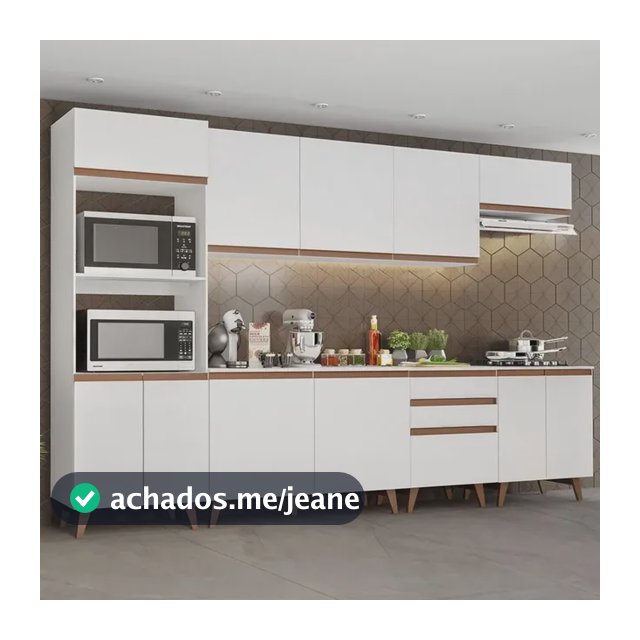 Armário de Cozinha Completa Modulada Madesa Reims Com Armário E Balcão Para Cooktop B Cor Branco GRRM32000209