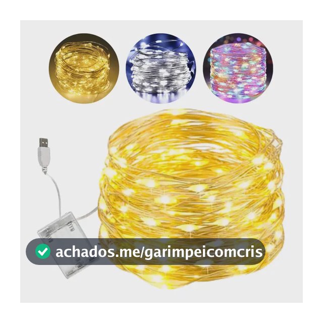Cordão Fio De Fada 10m 100 Leds Enfeite Natal Branco Quente