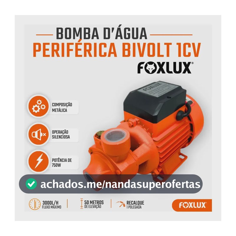 Bomba Periférica Foxlux Água 1cv 750w Bivolt Automático
